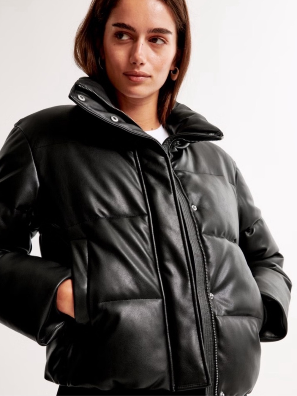 Abercrombie & Fitch Black Vegan Leather Puffer Coat